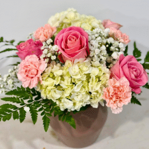 Elegant Embrace – Hydrangea & Pink Rose Vase (Mother’s Day Special Oshawa)