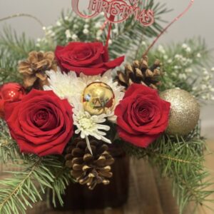 Red Roses, Pine Cones with Cedar