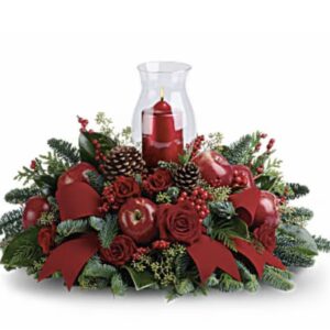 Red Roses, Cedar, Apples, Candle with a Chimney