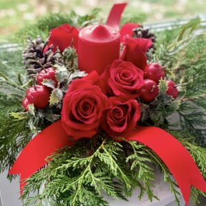 Red Roses , Pine Cones with the Candle