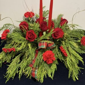 Red Roses with Cedar and 2 Candles